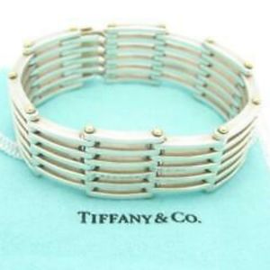 Tiffany & Co. Sterling Silver & 18k Yellow Gold Wide Gatelink Bracelet 7"